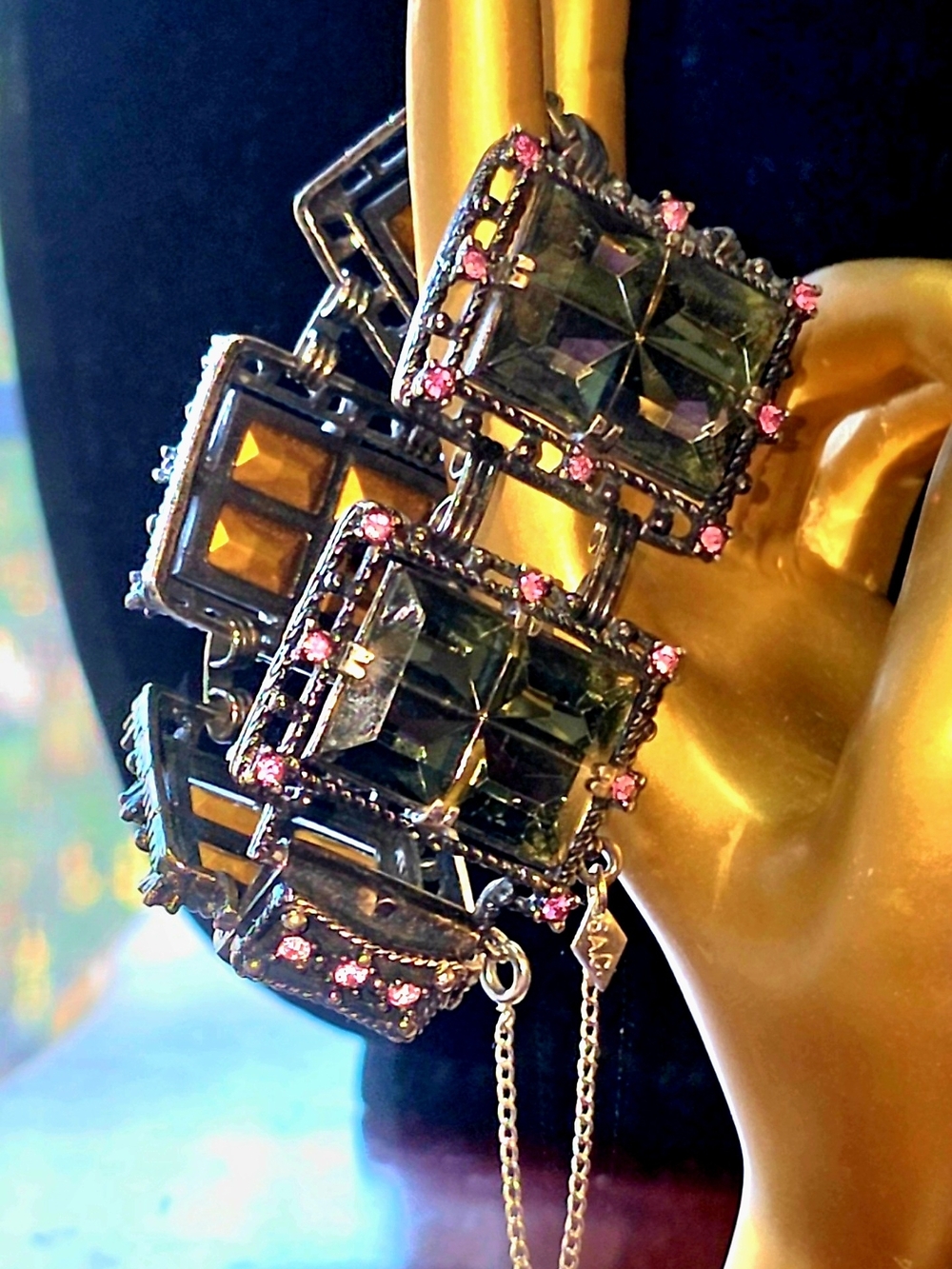 Vintage Sarah Coventry "Midnight Magic" Bracelet - Smoky Glass & Pink